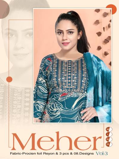 MEHER VOL.0.2.1 BY FASHION TALK DESIGNER REYON PROCIAN PRINT KURTIS WHOLESALER IN INDIA